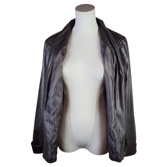 JM Collection Faux Leather Snakeskin Moto Jacket Gray Metallic Size 10 - Picture 3 of 8